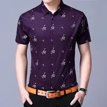 Лето г. мужские рубашки с цветочным узором из чистого хлопка с коротким рукавом Мужская классическая рубашка
