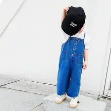 Новое поступление, джинсовые комбинезоны для мальчиков и девочек осенние модные детские Широкие штаны для детей 1-6 лет, PX29