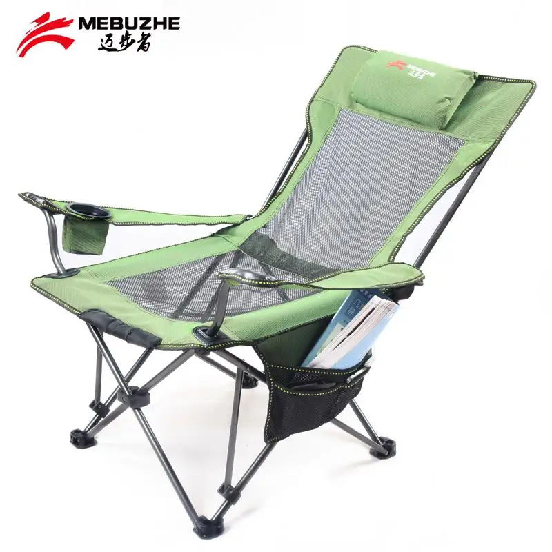 Открытый складной стул, портативный Рыбалка Пикник Кемпинг спинка кресло для сна - Цвет: Зеленый