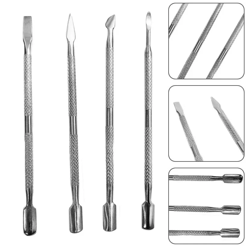 4pcs Silver Stainless Steel Cuticle Spoon Pusher Easy Use Nail Remover Nail Art Manicure Tool For Nail Tool