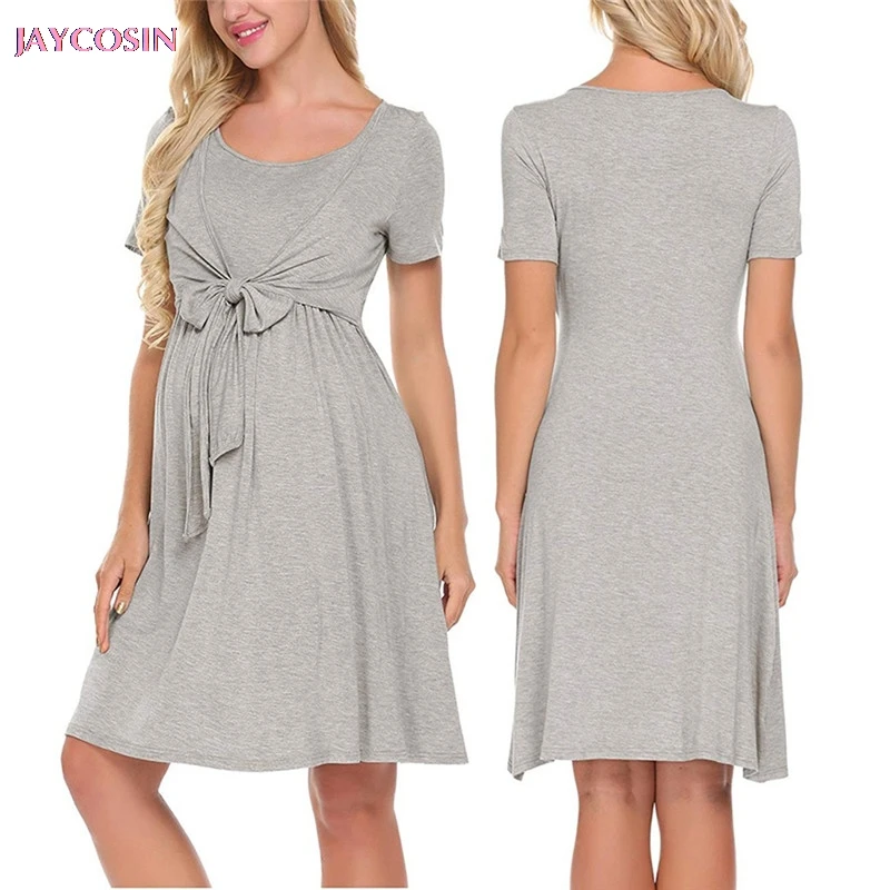 

JAYCOSIN 2019 Dress Women Maternity Nursing Baby Nightgown Solid Color Breastfeeding Sleepwear Dress Size S- 2XL Size Drop #0713