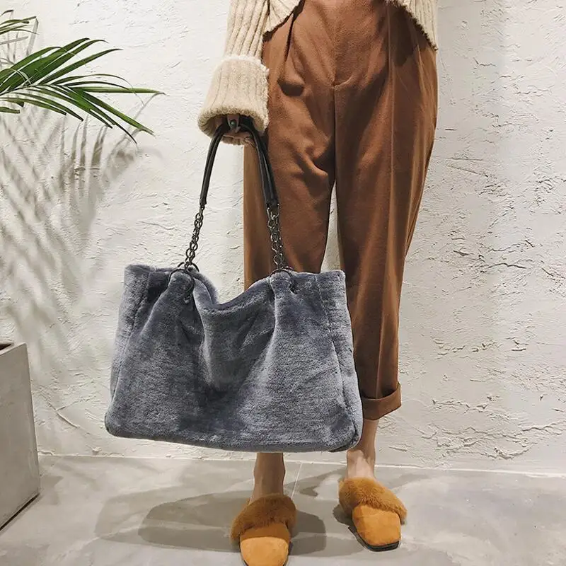 

Women Plush Big Handbag Casual Totes Fashion Fluffy Ladies Top-handle Hand Bags Big Capacity Shoulder Bag Hairy Women Handtas
