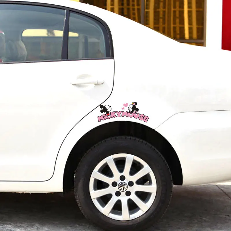 

Aliauto Cartoon Mickey Mouse Mickey and Minnie Car Round Eyebrows Accessories Funny Car Sticker for Volkswagen Skoda Polo Opel