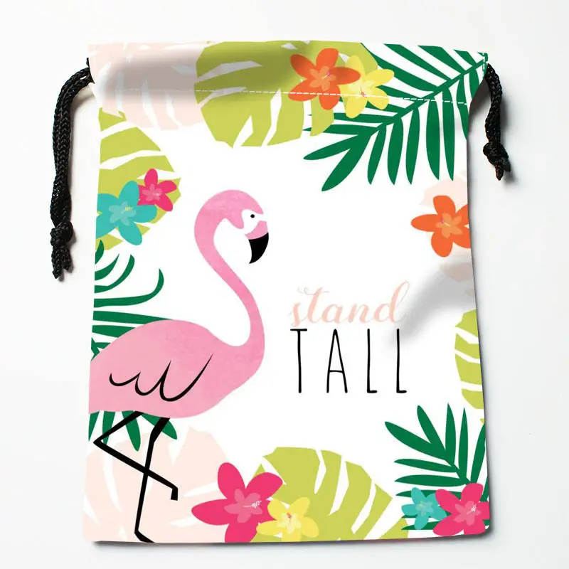 High quality Custom flamingo printing storage bag drawstring bag gift Satin bags 27x35cm Compression Type Bags