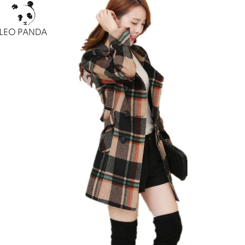 

Young lady clothes 2019 spring autumn winter woolen coat lattice women overcoat high-end large size slim leisure Outerwear