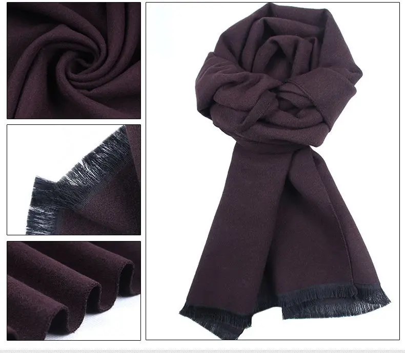Wuaumx зимний шарф для мужчин повседневные однотонные шарфы мужской имитация кашемира теплый шарф шали шейный платок глушитель с кисточкой платок