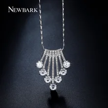 NEWBARK Lovely Crown Design CZ Diamond Paved Waved Pendant Necklace Bar Chain Silver Color White Gold Plated Christmas Gifts