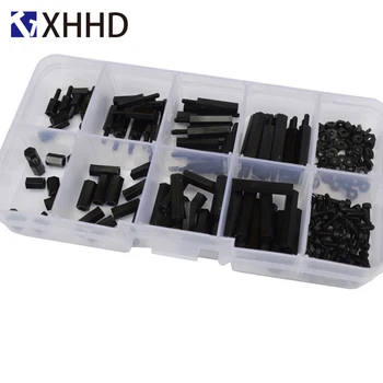 

M2 Black Hex Nylon Column Male Female Standoff Pillar Thread Plastic Hexagon PCB Motherboard Spacer Screw Set Assortment Kit Box