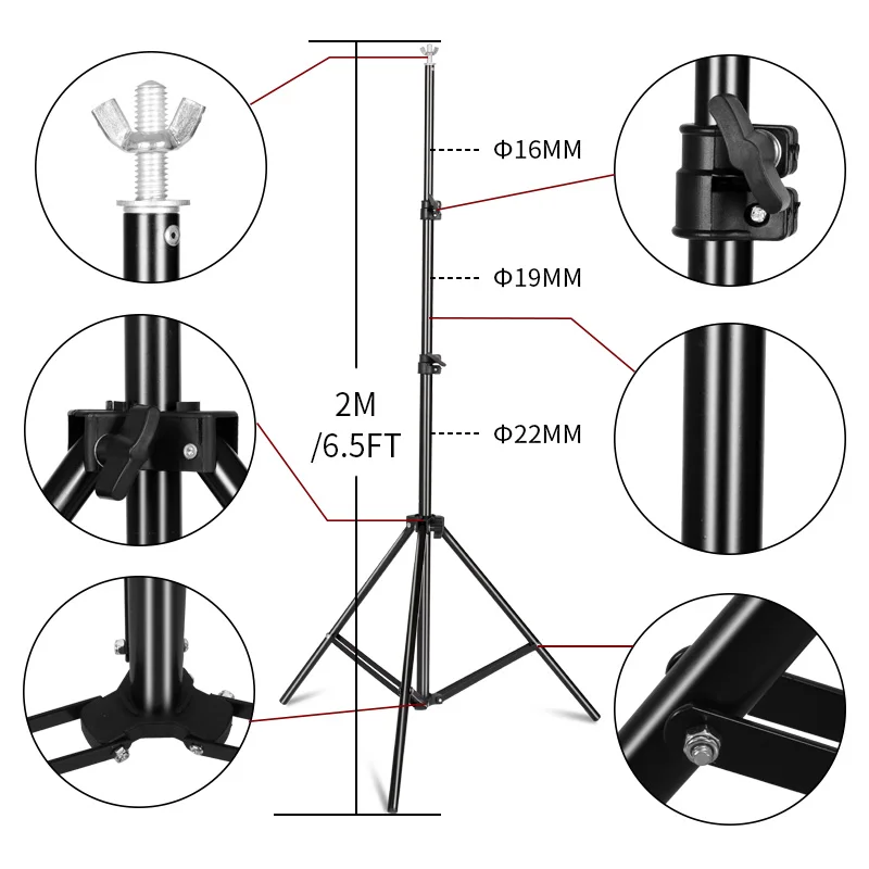  2x2M/6.5x6.5ft Photo Video Studio Backdrop Background Stand Adjustable Telescopic Background Suppor