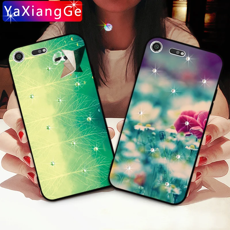 

Luxury Glitter Silicone Cases For Sony Xperia XZ1 Compact Flower Rhinestone Bag Cover For Sony Xperia Z5 M5 XZ Premium XZ2