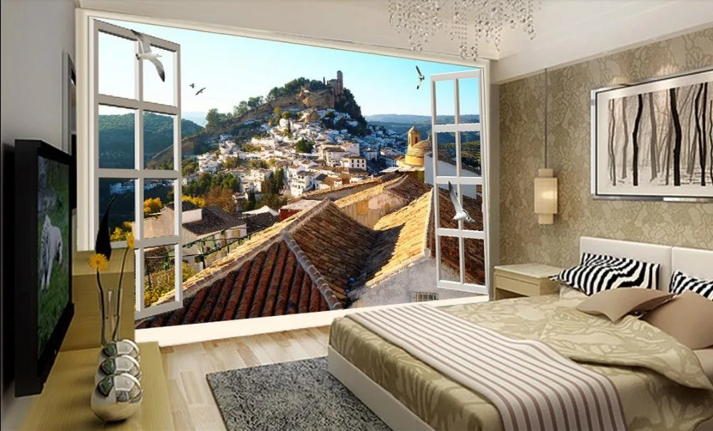 

Custom 3d mural wallpaper European style Window town scenery Non woven wallpaper Home Decoration parded papel