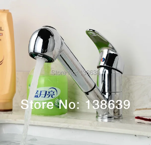 Free shipping brass chrome vessel faucet swivel kitchen sink mixer tap swivel pull out kitchen faucet
