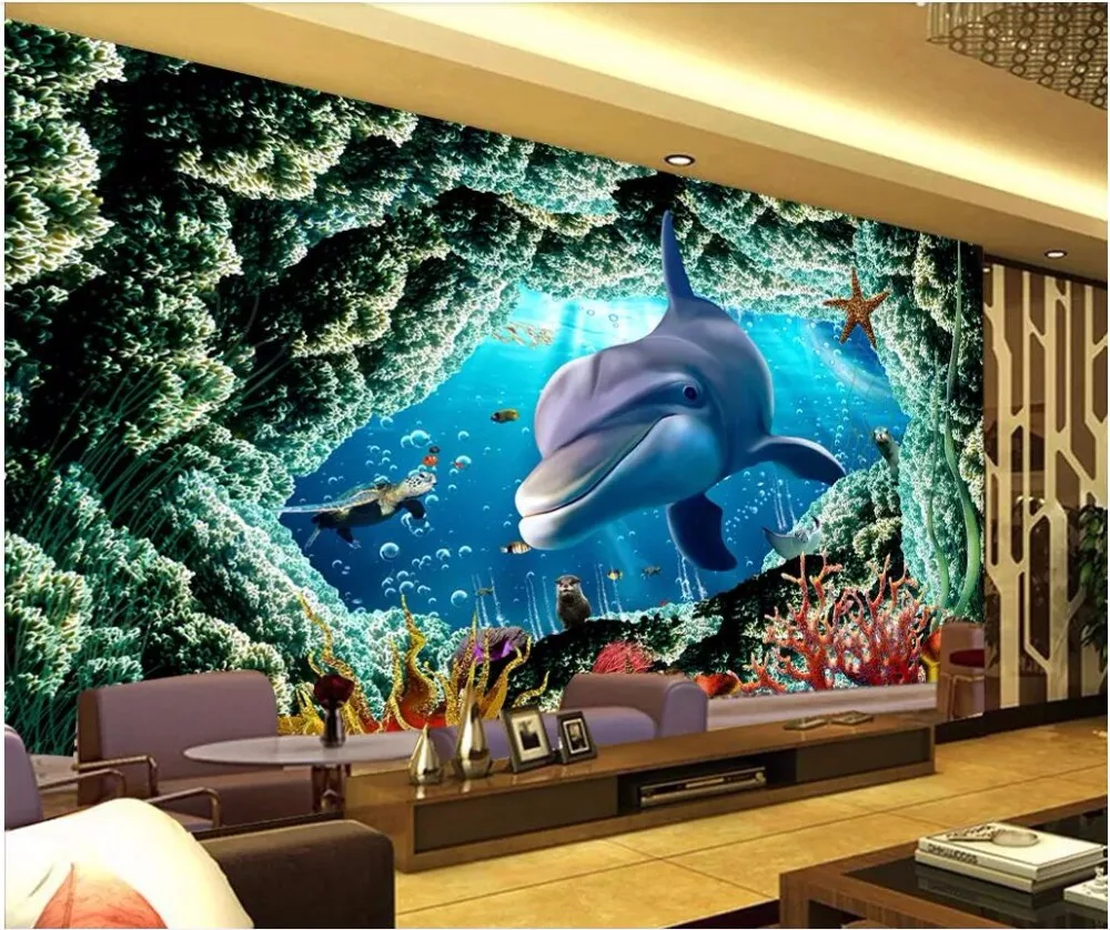 

3d wallpaper sea World Dolphin Cave Coral living room home decor Custom mural photo 3d wall murals wallpaper for walls 3 d