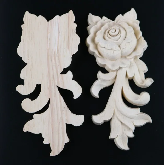 5.5*6.5*1.5cm European style solid rubber wood carved door trim piece drawer rose flower decals