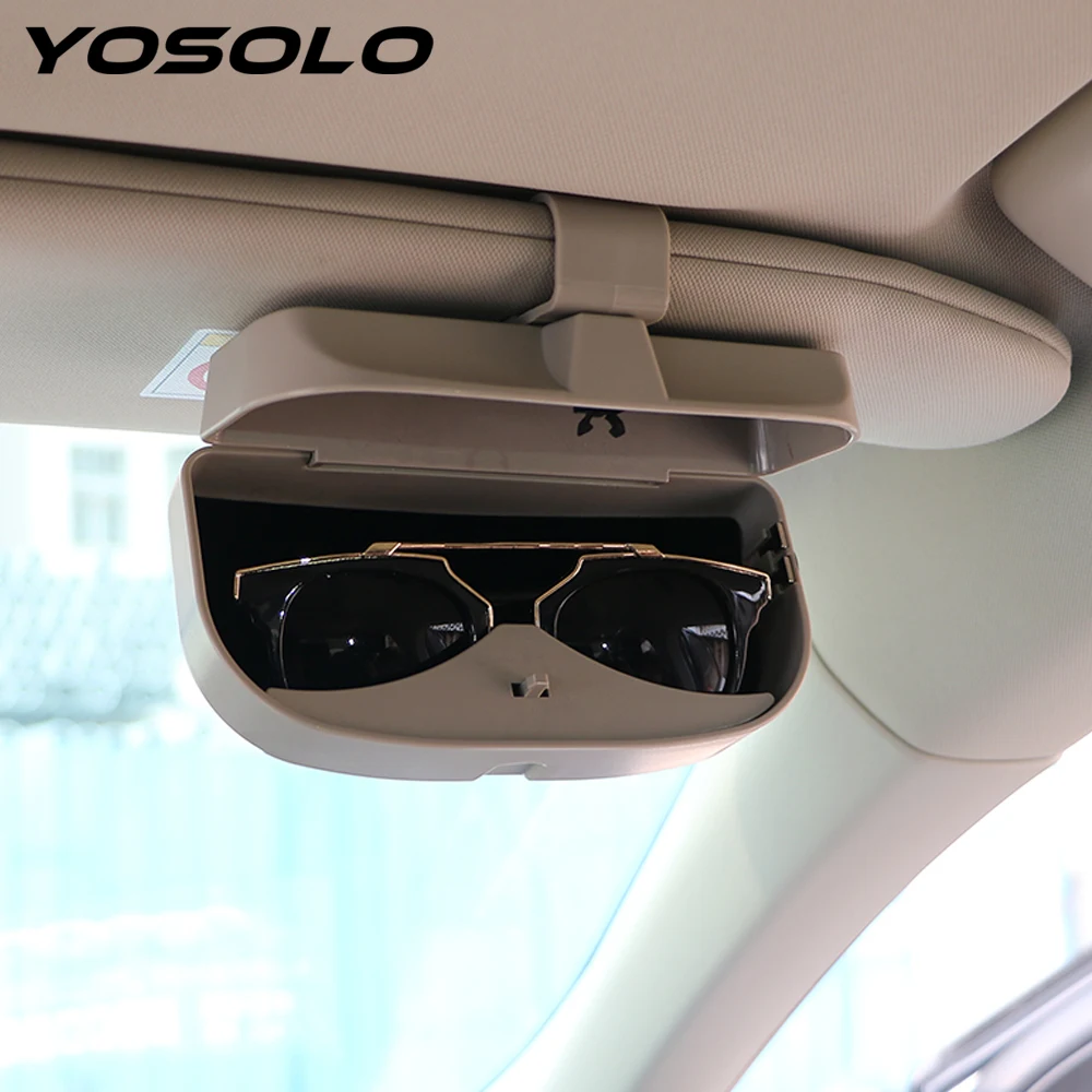 

YOSOLO Car Glasses Case Stowing Tidying Sunglasses Holder Box Organizer Card Ticket Storage Sun Visor Clip Auto Accessories