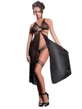 Women’s Sexy Lingerie Sleepshirt Sleep Sleeveless Home Clothes V-neck Shirt Summer Night Wear Strappy Mesh Flyaway Gown Set 6147