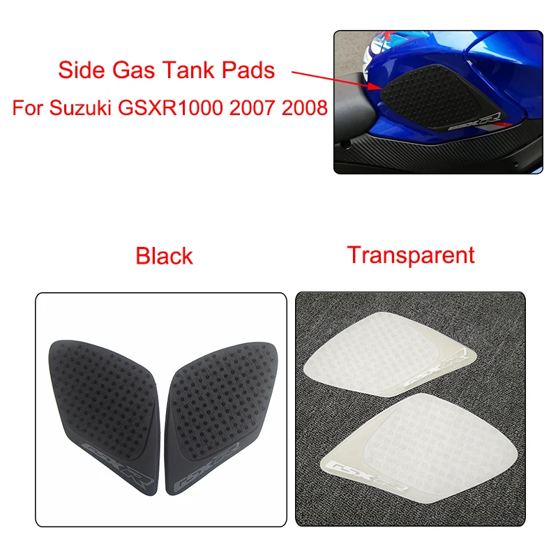 MTCLUB GSXR GSX-R 10000 Black Transparent Anti slip Fuel Tank Pad Side Gas Knee Grip Traction Pads For Suzuki GSXR1000 2007 2008 (8)