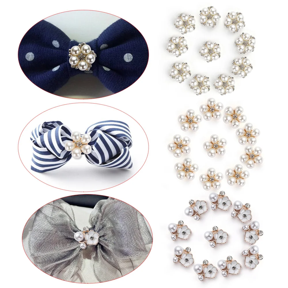 10pcs/set Flower Rhinestones Buttons Pearl button wedding decoration Diy Alloy Diamante Cryustal Bow Sewing Decor Accessories | Дом и сад