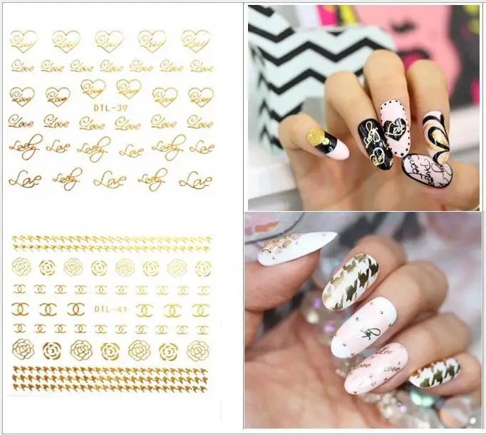 2017 Glitter Gold Nail Art Water Transfer Foil Stickers 2017 Glitter Gold Nail Art Water Transfer Foil Stickers Decals Brand Logo Crown Flower Designs Metallic Tips In From Beauty