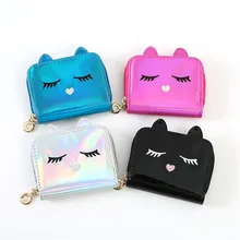 VOGVIGO Fashion Pu Leather Laser Hologram Wallets for Women Girls Coin Purses Cartoon Cat Face Mini Holders Small Wallet Purses