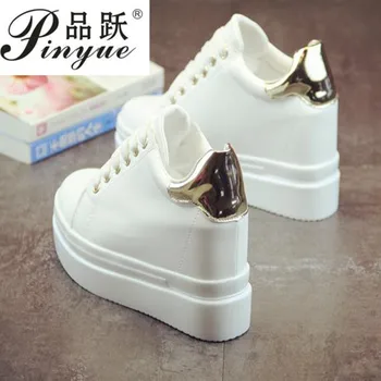 

White Sneakers Shoes Female 2019 Spring New Student Platform High Heel Casaul Shoes Fashion Woman Sneakers Hidden Heel