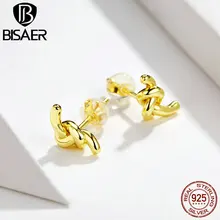 BISAER 925 пробы серебряные Винтажные серьги-гвоздики с витой линией 925 женские серьги с маленьким узлом дешевые серьги серебряные украшения EFE153
