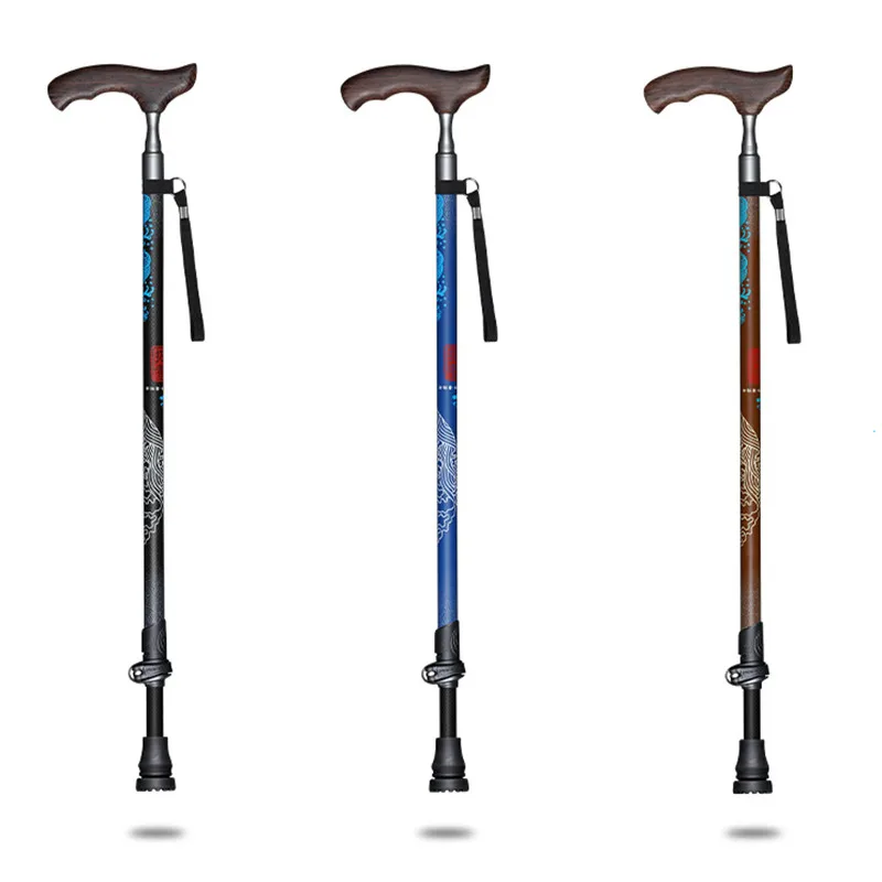 

PIONEER old man Telescoping trekking poles T-handle man carbon fiber hiking cane walking stick for elders bastones para ancianos