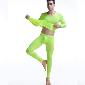 

KWAN.Z Men's Thermal underwear suit elastic ultra-thin long johns thermo Underwear silk translucent Pajamas mens top leggings