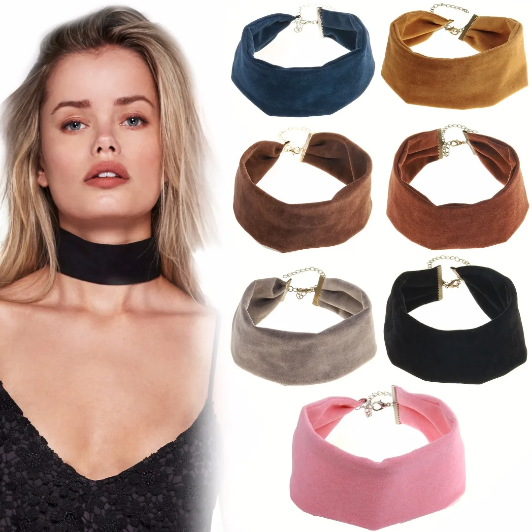 7 Colors Fashion Punk  Wide Plain Velvet Collar Choker Necklace Women Multicolor Gothic Basic Black Rope Necklaces Jewelry 5cm