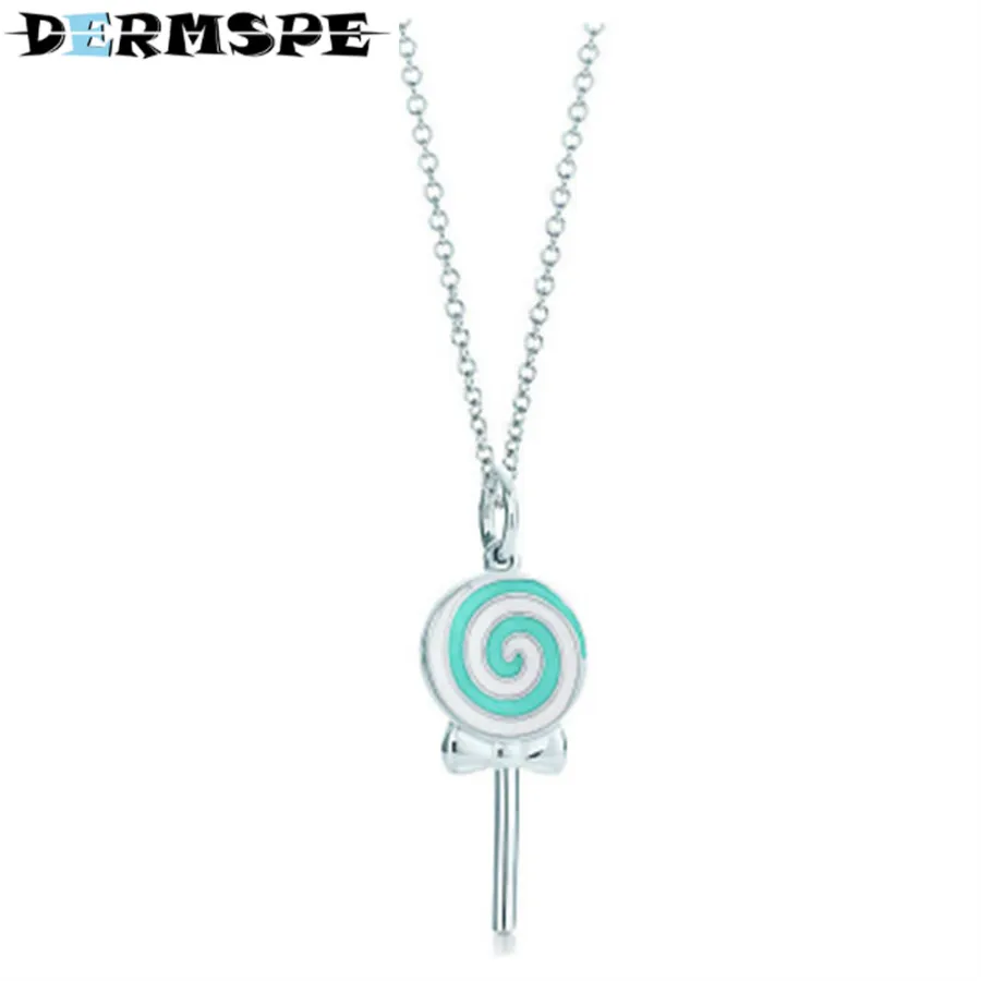 

DERMSPE Lollipop Pendant Accessories Necklaces For Women TIFF 925 Sterling Silver Pendants Colar Scarf Chain