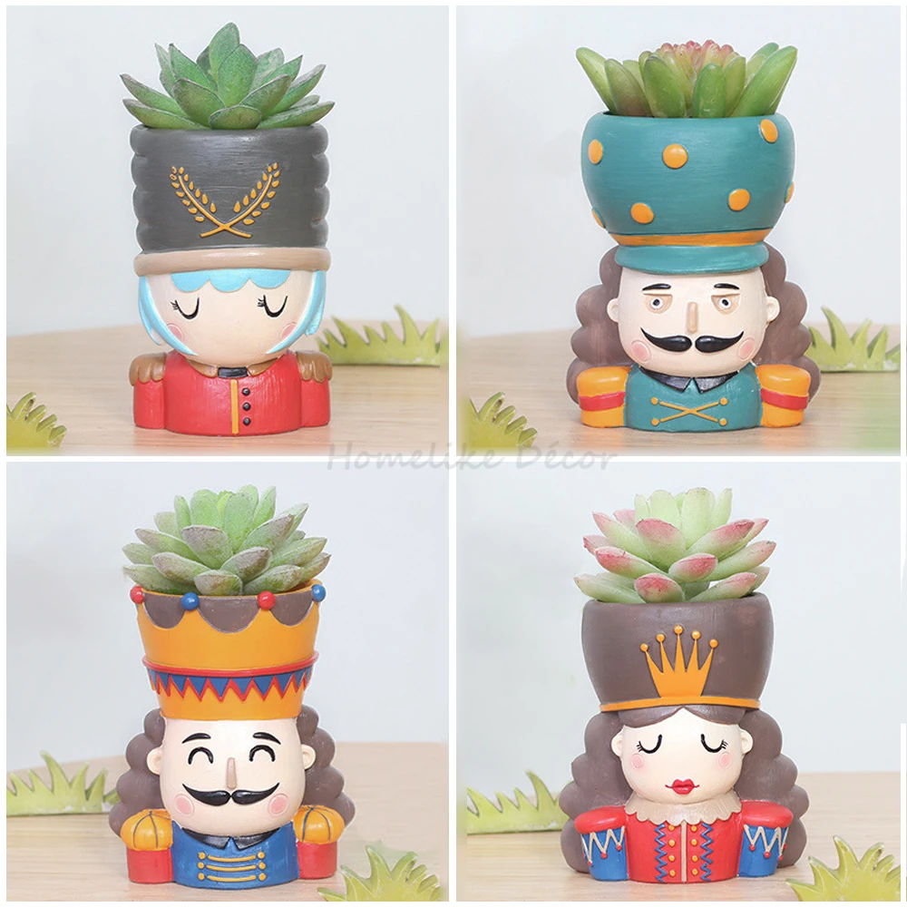 

Nutcracker Doll Flowerpot Set - 4pcs Resin Succulent Plant Pot King Queen Design Flower Pot Fairy Garden Bonsai Planter