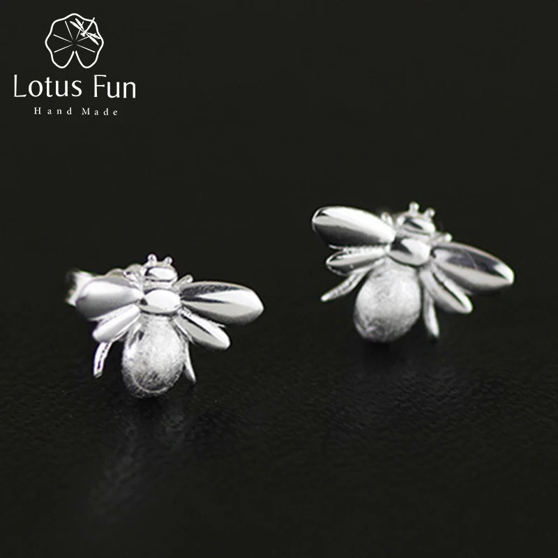 

Lotus Fun Real 925 Sterling Silver Natural Original Handmade Designer Fine Jewelry Cute Honeybee Stud Earrings for Women Brincos