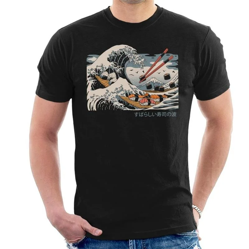 

Queen-XSX The Great Sushi Wave Of Kanagawa T-Shirt Hokusai Japanese Painting Under The Wave Off Kanagawa T-Shirt