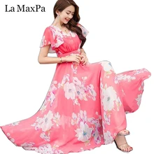 La MaxPa, женское платье большого размера, короткий рукав, принт, богемное, Бохол, Пляжное, шифоновое, длинное платье, 5XL размера плюс, Vestidos La MaxPa