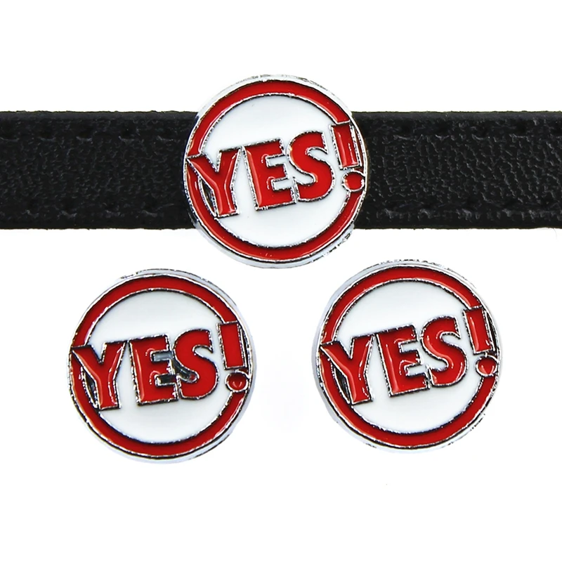 8mm Red YES! Symbol Slide Charms Flat Hole Enamel Beads Keeper Fit Stainless Steel Mesh Bracelets DIY Jewelry Making | Украшения и