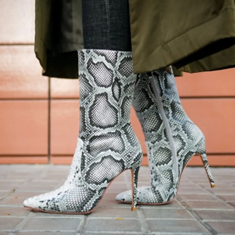 women's snake print booties