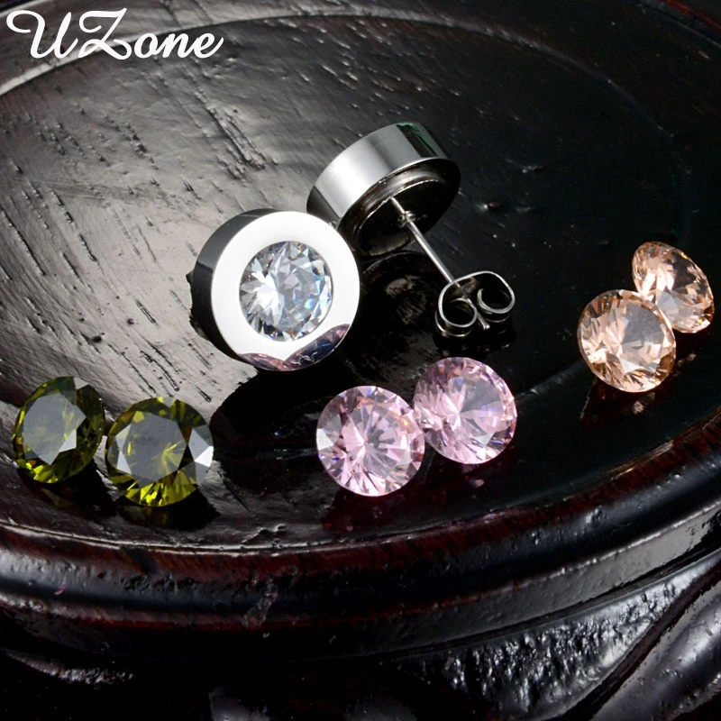 

UZone CZ Stone Stud Earrings Stainless Steel Famous Brand Interchangeable Earrings Women Wedding Gift