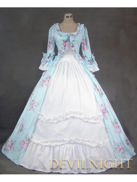 Wit en Blauw Bloemmotief Klassieke Victoriaanse Jurk Victoriaanse Jurk Patronen Wit en Blauw Bloemmotief Klassieke Victoriaanse Jurk Victoriaanse Jurk Patronen