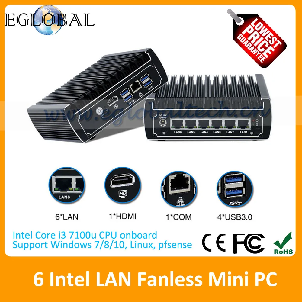 Процессор EGlobal безвентиляторный Pfsense Windows10 Mini PC 6 * Intel Gigabit Lans RJ45 Core i3 7100U 2 4 GHz Linux