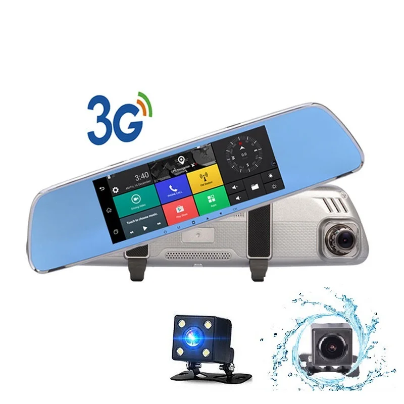 

DVR 3G Android GPS 7.0in Rearview Mirror Camera ROM 16GB Night Vision Car Video Recorder Car Dvr With Two Cameras