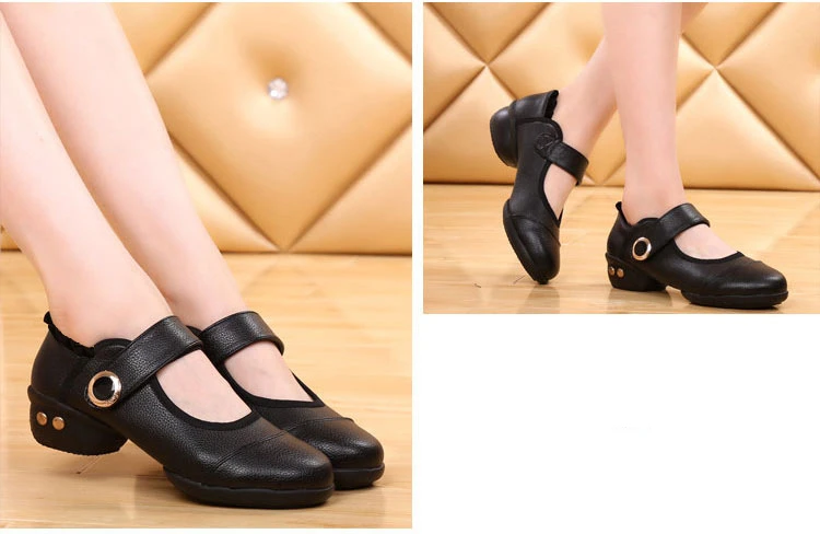Современные женские танцевальные туфли на низком каблуке 4 см, на застежке-липучке, из PU искусственной кожи, черные, красные, дышащие женские танцевальные туфли EUR34-42 размера плюс