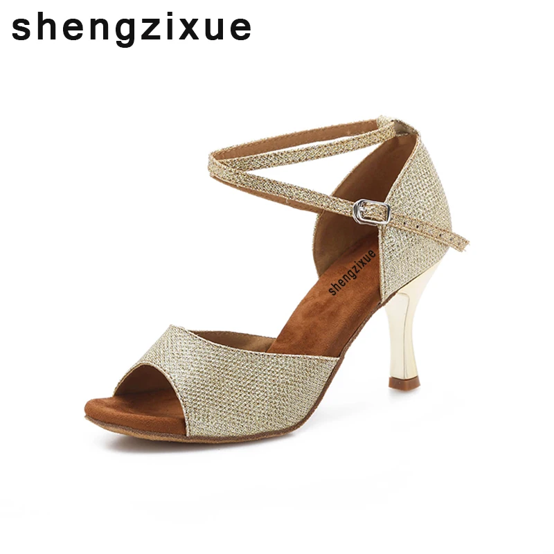 

shengzixue 2018 New Arrival Size4.5-12 Heel Height 7.5CM/8.7CM Gold Silver Glitter Dance Shoes For Women