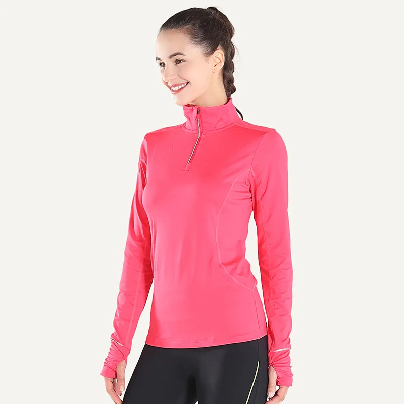 Stretchy Women's Running Sports Jackets Zip Activewear Coat with Thumb