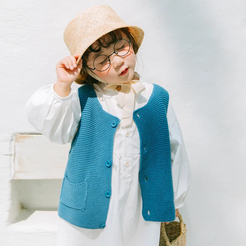 Вязаный жилет для маленьких мальчиков и девочек, весенние детские свитера, мягкий хлопковый жилет без рукавов для девочек, детская одежда унисекс, LZ182