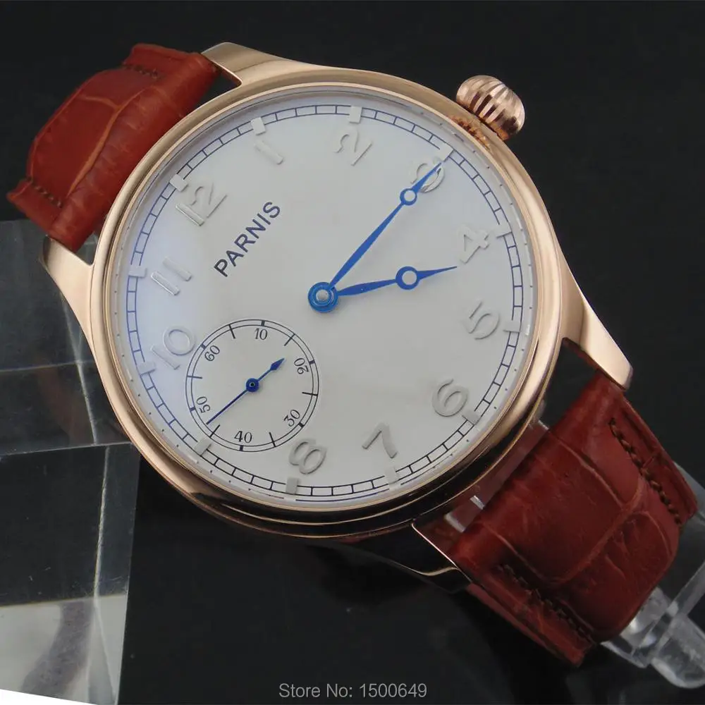 Parnis Mostrador Branco Case Mecânica 6497 Mão Homens Sinuosas Relógios Mãos Azuis 44mm