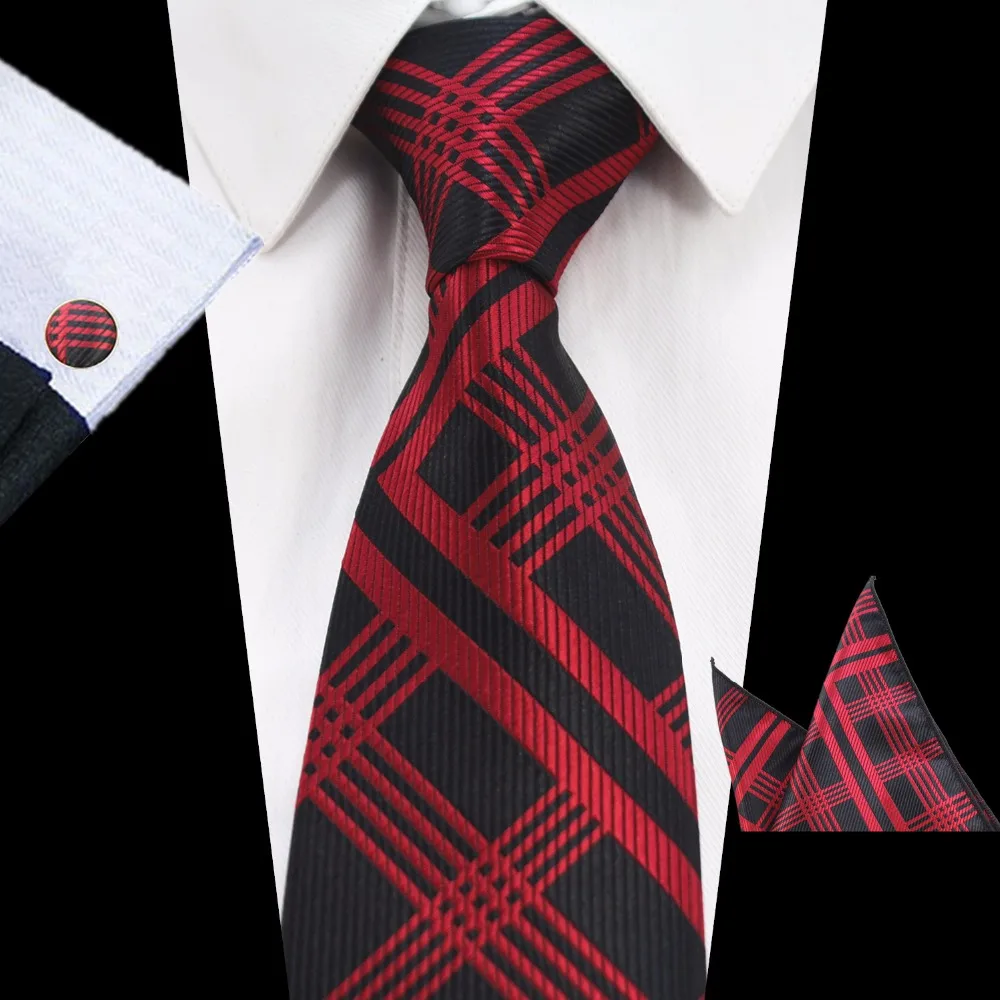 

GUSLESON Новый роскошный набор из зеленого галстука 8 см фиолетовый клетчатый галстук Карманный квадратный носовой платок запонки костюм для свадьбы