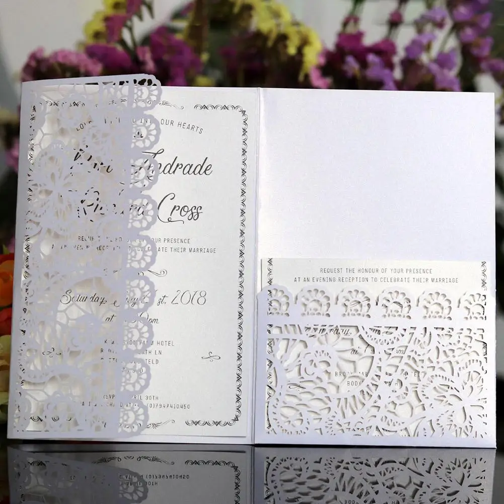  10pcs New Laser Cut Wedding Invitations Cards Set White Blue Greeting Cards Customize Business Invi - 32907383899