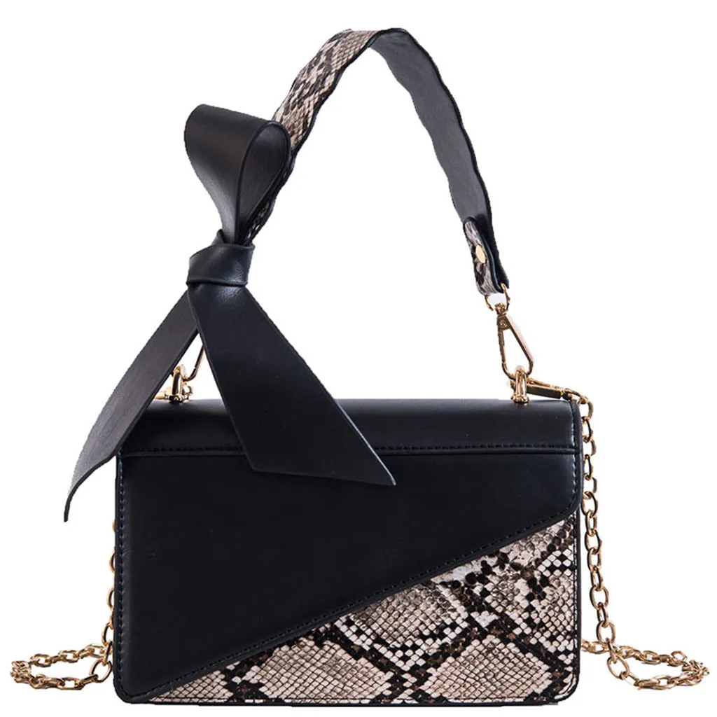Новинка, модная женская сумка на плечо со змеиным узором, дизайнерская сумка-мессенджер на цепочке, маленькая квадратная сумка - Цвет: BK