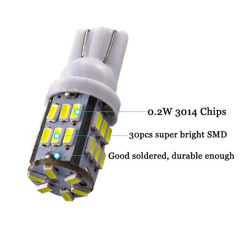 100 шт. Автомобильные светодиодные лампы T10 W5W 168 194 30 SMD 3014 led A стояночный задний