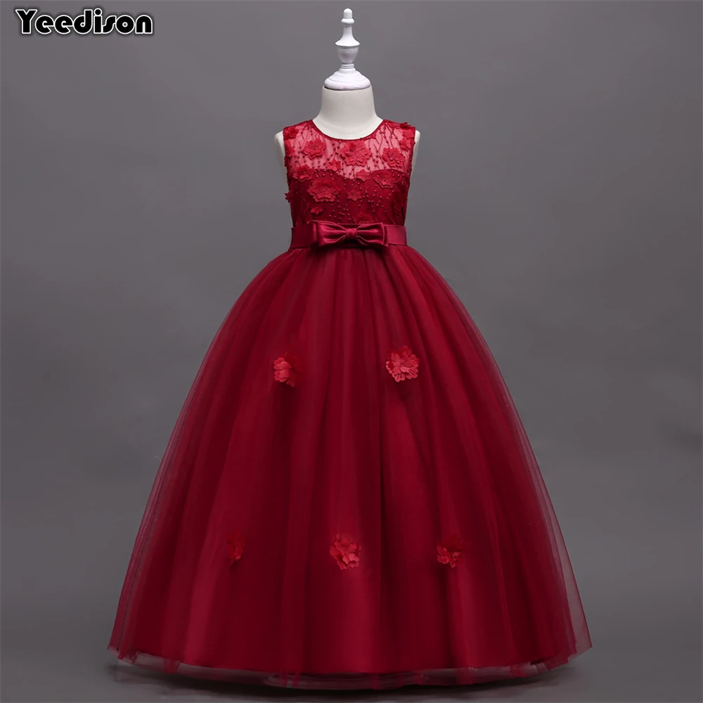 Yeedison 2018 New Girls Long Dress Summer Floral Bow Children Party Princess Ball Gown For Girls High Quality Kids Costume Dress (1)